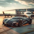 Supercar at airport runway: The epitome of speed and luxury in travel