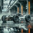 Futuristic race car in industrial environment