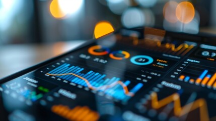 Aufkleber - A close-up shot of a smartphone screen displaying a business graph app with real-time data updates.