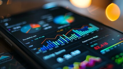 Aufkleber - A close-up shot of a smartphone screen displaying a business graph app with real-time data updates.