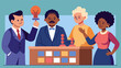 Two teams facing off in a friendly game of Jeopardy with categories like Civil Rights Movement and Famous Black Inventors displayed on the game board.. Vector illustration
