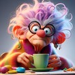 clown with a cup of coffee .genrative.ai