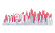 City landscape line high buildings and red silhouettes, panorama of modern town vector illustration
