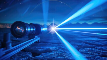 Aufkleber - Blue lasers shooting in the air. Generative AI.