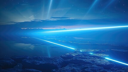 Leinwandbilder - Blue lasers shooting in the air. Generative AI.