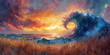 A painting depicting a powerful wave crashing in the ocean Whole Grain Day banner