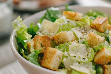 Wall Mural - Fresh Caesar Delight: Crispy Croutons and Parmesan Perfection