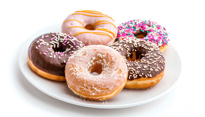 Wall Mural - Plate with tasty donut isolated on white background