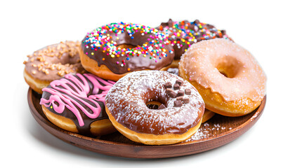 Wall Mural - Plate with tasty donut isolated on white background