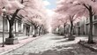  Sketch of a tranquil cobblestone street lined with cherry blossom trees, Art Styles: Sketch realism, Art Inspirations: Urban sketching, Nature sketches, Camera: Sketching software camera, Shot: Close