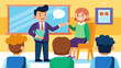 © Justlight - A school assembly where a guest speaker shares their experience as a nonverbal person and teaches students how to better understand and communicate. Vector illustration