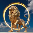 golden lion on blue sky background