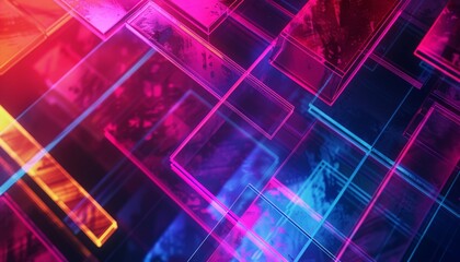 A background made of overlapping brushstrokes in neon colors, with a single highlighted area revealing a detailed blueprint of a new invention 
