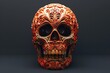 Floral Designs on Dark Background Symmetrical 3D Rendering of an Orange Sugar Skull