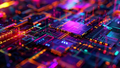 A background made of overlapping brushstrokes in neon colors, with a single highlighted area revealing a detailed blueprint of a new invention 