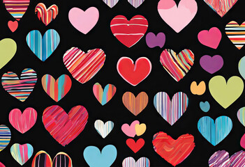 Wall Mural - backgroundvalentine`s seamless day black stripped design hearts pattern colorful vector background a