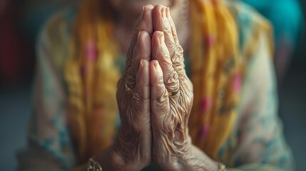 Wall Mural - Hands folded in a gesture of prayer and meditation