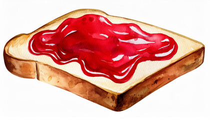 Wall Mural - Watercolor painting of toast bread with sweet jam. Tasty food. Delicious snack. Hand drawn art