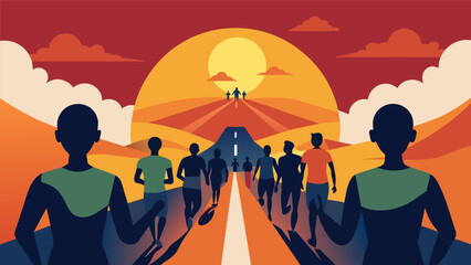 As the sun sets on the Patriotic Marathon the runners look back on their impressive achievement with a renewed sense of gratitude and appreciation for. Vector illustration