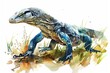 © Watercolor_Kawaii - A monitor lizard hunts skillfully in the wetlands, minimal watercolor style illustration isolated on white background