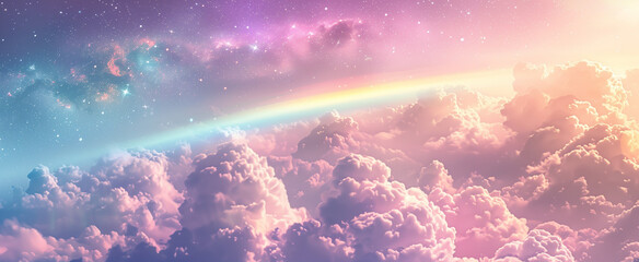 cute Rainbow sky pink purple background rainbow clouds