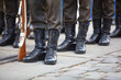 Closeup of soldiers legs and guns