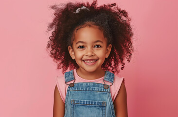 kid with afro smiling on orange solid background