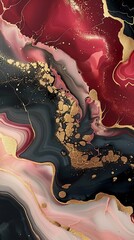 Leinwandbilder - Generative AI : A painting with red, golds and black swirls, in the style of dark scarlet and light gold