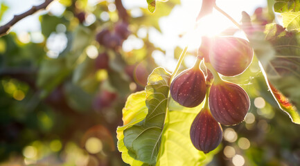 Wall Mural - Ripe juicy fig fruits on the tree.