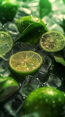 Poster - Generative AI : green lemon and water, ice cubes