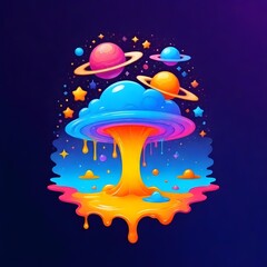 Wall Mural - Stylized Galaxy Melting Liquid Cartoon Background Digital Fluid Painting Illustration Colored Design