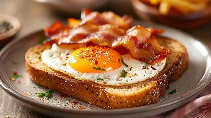 Wall Mural - toast with egg and bacon