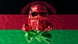 Ruby Skull Beneath the Radiant Sunrays of the Malawian Flag - Resilience and Warmth