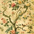  vintage Asian flower tree seamless pattern wallpaper