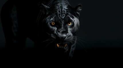 Wall Mural - Black panther, Panthera leo, portrait on black background