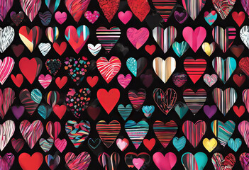 Wall Mural - backgroundvalentine`s seamless day black stripped design hearts pattern colorful vector background a