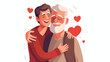 Hipster guy hugging old grandfather feeling love an