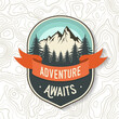 Adventure awaits. Outdoor Summer Camp Logo Patches. Vector. The images are created without the use of any artificial intelligence software at any stage.