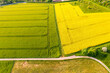Flowering rapeseed fields from a bird's eye view in Taunus/Germany