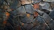 Dark Wall Background with Cracked Bronze Surfaces: Texture of Black Stone