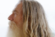 A profile portrait of an old bearded man with long hair