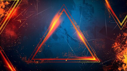 Wall Mural - Abstract design with a fiery triangle on a dark blue background, creating a striking and dynamic visual with contrasting elements.