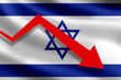 Crisis in Israel. Downward arrow on Israeli flag. Graph metaphor for financial recession. Israel economic crisis. Collapse of financial system. Political flag of Israel. Inflationary crisis. 3d image