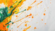 Fresh Citrus Paint Splatter, Green and Orange, Abstract Artistic Background with Copy Space