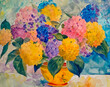 Hydrangea blooms,flowers watercolor painting