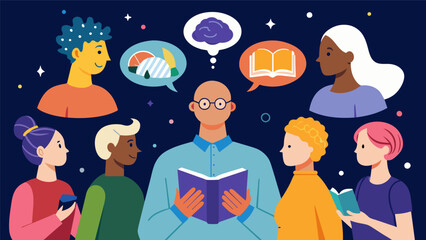 Wall Mural - A storytelling night where neurodivergent individuals share personal anecdotes myths and legends from their cultural heritage emphasizing the. Vector illustration