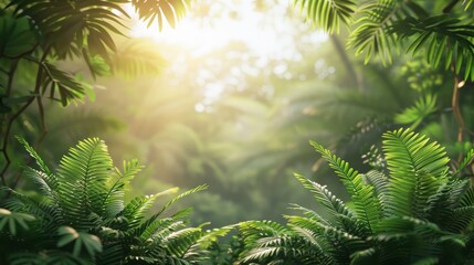 Poster - Sunlight filters through a dense green canopy, highlighting the forest's tranquillity.