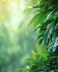 Wall Mural - Close-up of green leaves with a soft-focus background, giving a tranquil feel.