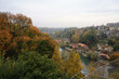 View of the river and old bridge in autumn season is the beautiful nature from bern
