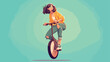 Modern girl riding electric unicycle monocycle mono